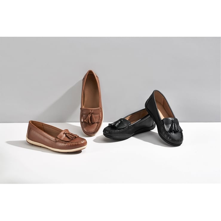 Tan Women's Classic Leather Moccasin Keel Shoes Hotter UK