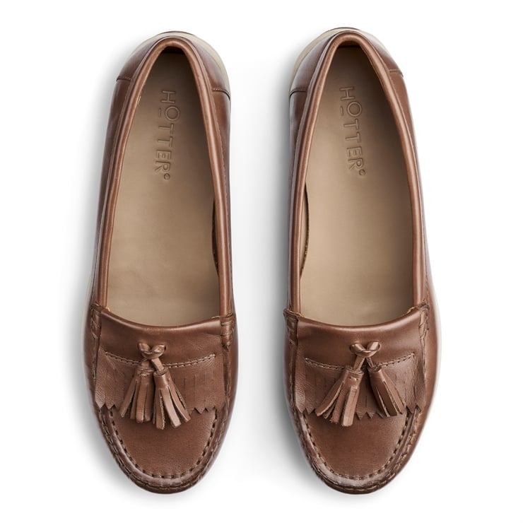Tan Women's Classic Leather Moccasin Keel Shoes Hotter UK