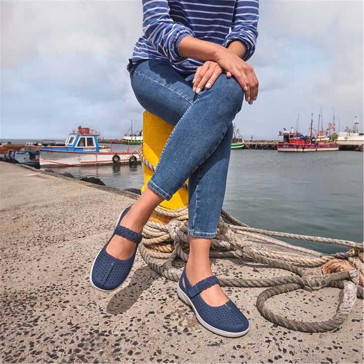 Mary Jane Pavers Navy Trainers Lightweight Mary-Jane Ladies