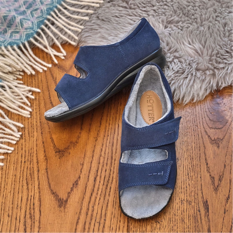 Sleepers Women's Wide Fit Fan Stitch Slippers - Navy Blue, Comfortable Indoor/Outdoor Slippers - View #3