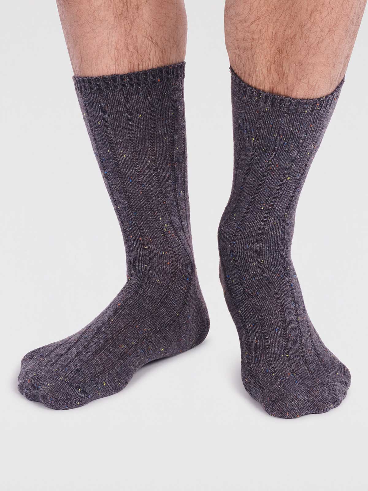 Grey Marle | Aaron Ribbed Wool Blend Fleck Socks |Hotter UK