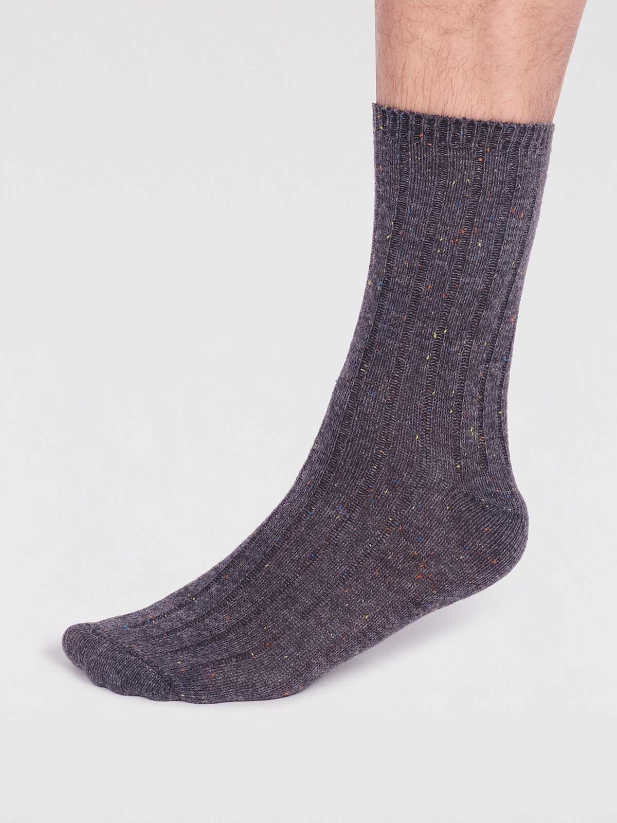 Grey Marle | Aaron Ribbed Wool Blend Fleck Socks |Hotter UK