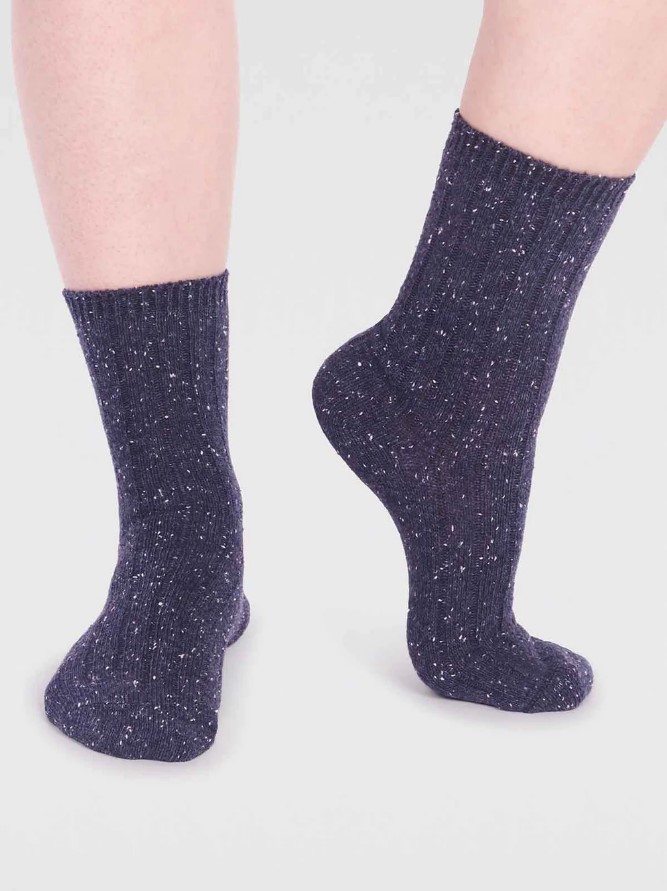 Navy Ryleigh Ribbed Wool Blend Fleck Socks Hotter UK